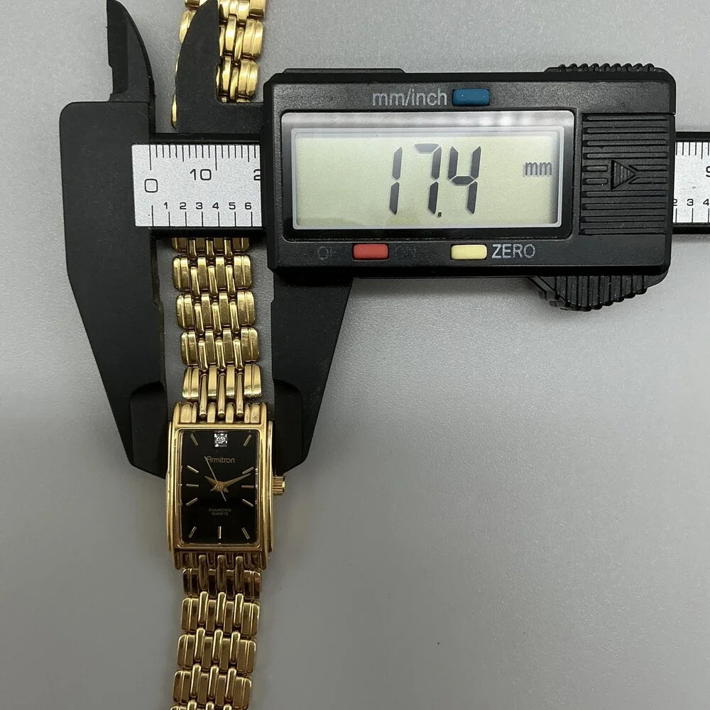 Armitron Diamond 26/5182 Womens Watch 17mm Black Gold Tone New Battery 7.25